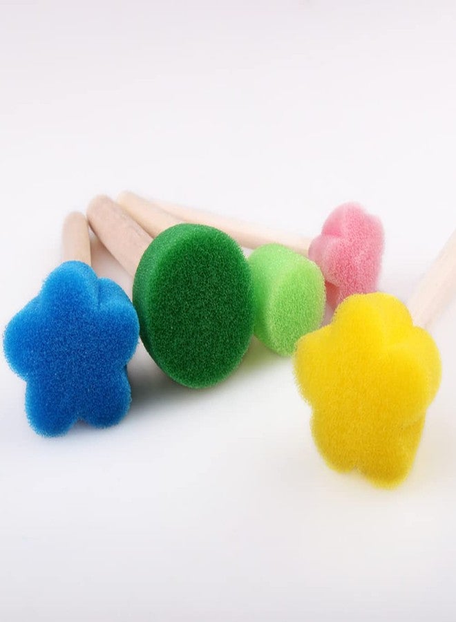 ccHuDE 15 Pcs Multicolour Foam Sponge Brushes - Round & Flower Shapes, Assorted Sizes with Wooden Handle - Durable Painting Tools for Artists & Professionals - Image 4