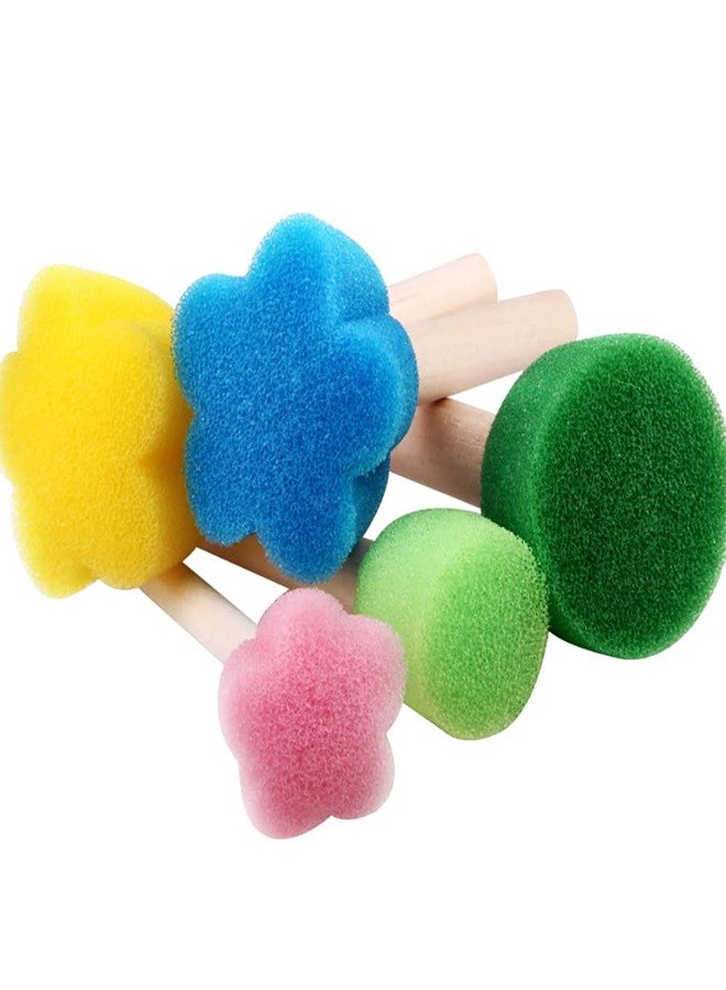 ccHuDE 15 Pcs Multicolour Foam Sponge Brushes - Round & Flower Shapes, Assorted Sizes with Wooden Handle - Durable Painting Tools for Artists & Professionals - Image 1