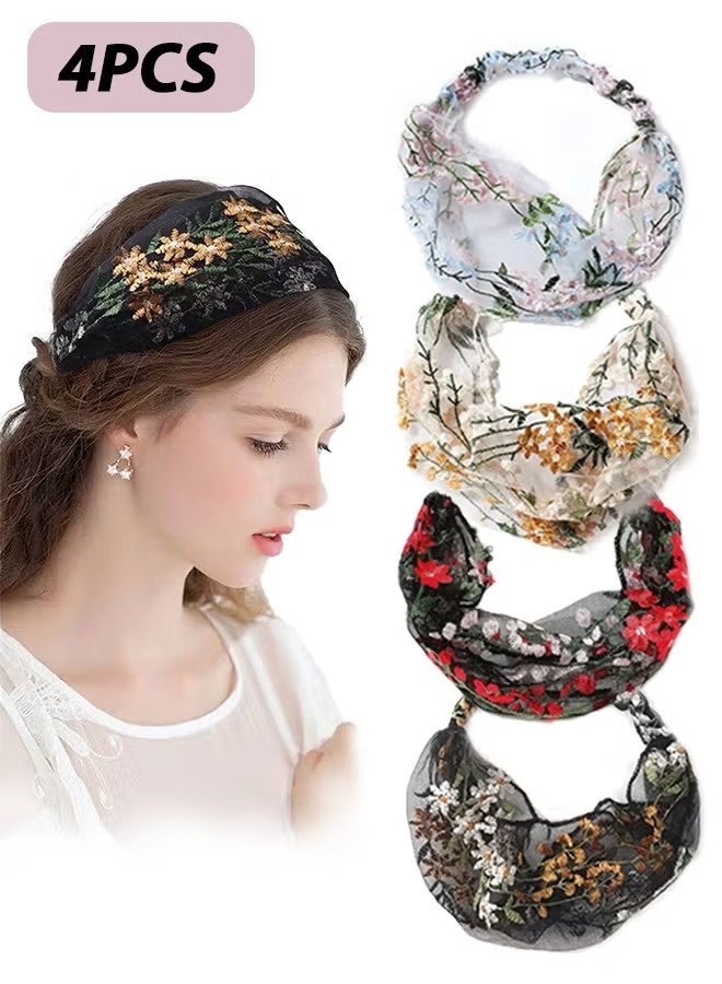 4 PCS Headbands, Chiffon Head Scarf for Women's Hair, Non Slip Lace Triangle Kerchief Women's Hair Bands - Image 1