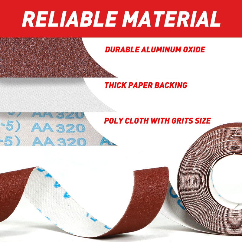 Pukamam Emery Cloth Roll, 6 Grits 1'' x 19.7' Sandpaper Roll 80 120 240 320 400 600 Emery Cloth for Metal, Wood, Automotive Furniture, Wet/Dry Sanding Paper with Dispenser, 6 Meters Per Roll - Image 3