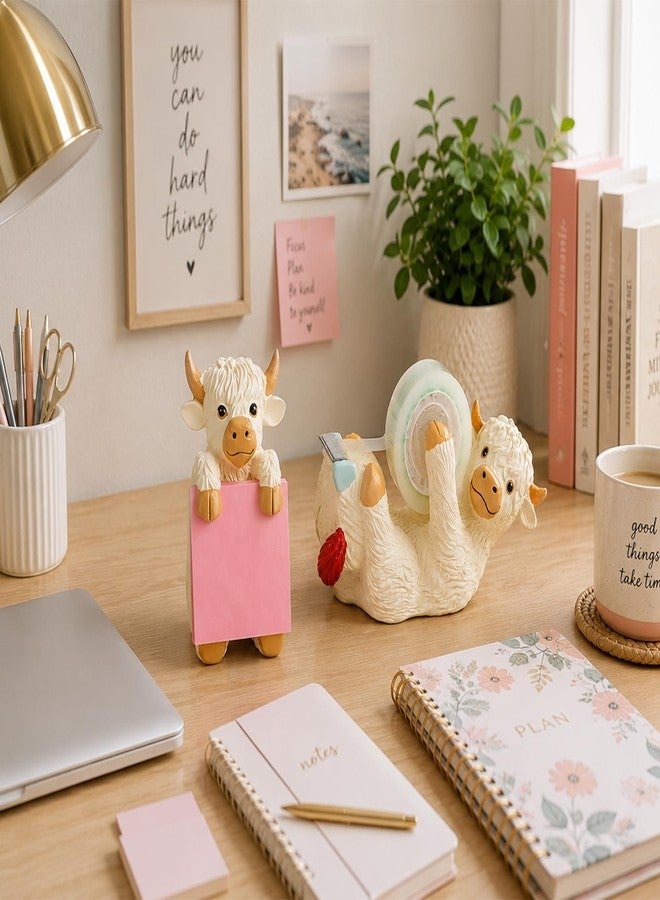 HORTIX Highland Cow Pop-up Sticky Note Dispenser, Includes 1 Pad of 3x3 in Super Sticky Notes, 100 Sheets, Resin Cute Handmade Desk Holder for Office & Home-Beige - Image 3