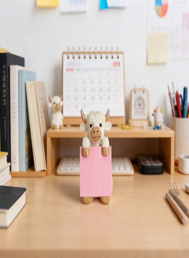 HORTIX Highland Cow Pop-up Sticky Note Dispenser, Includes 1 Pad of 3x3 in Super Sticky Notes, 100 Sheets, Resin Cute Handmade Desk Holder for Office & Home-Beige - Image 4