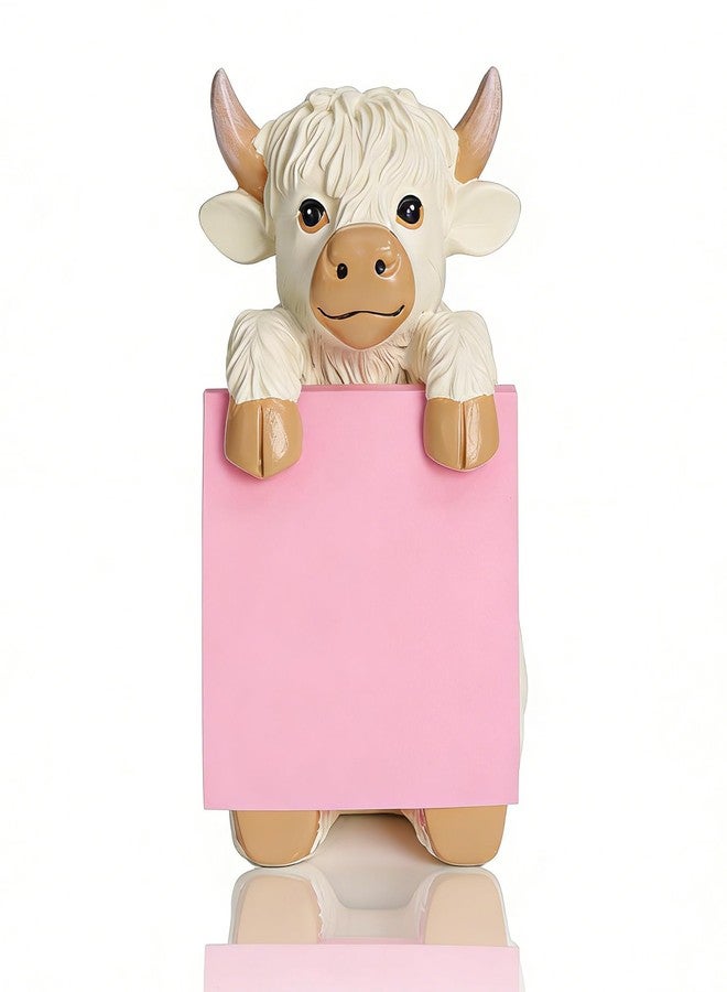 HORTIX Highland Cow Pop-up Sticky Note Dispenser, Includes 1 Pad of 3x3 in Super Sticky Notes, 100 Sheets, Resin Cute Handmade Desk Holder for Office & Home-Beige - Image 1