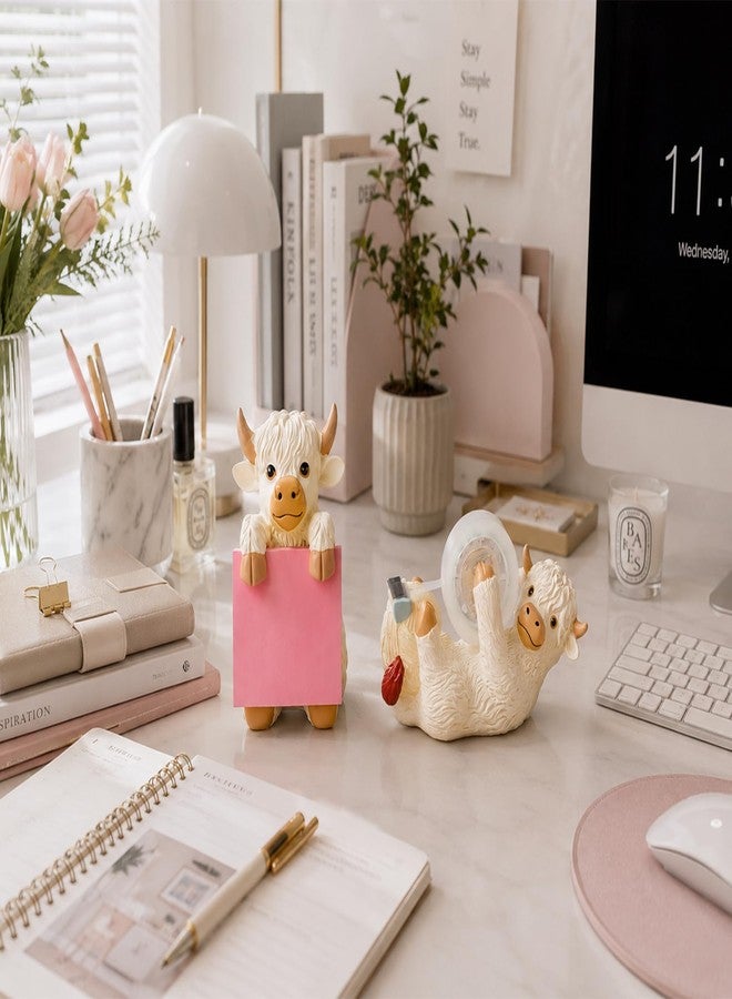 HORTIX Highland Cow Pop-up Sticky Note Dispenser, Includes 1 Pad of 3x3 in Super Sticky Notes, 100 Sheets, Resin Cute Handmade Desk Holder for Office & Home-Beige - Image 2