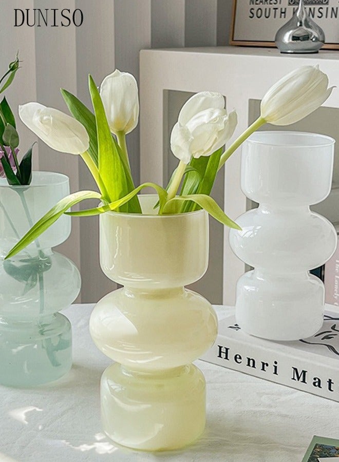 DUNISO Modern Irregularity Hollow Clear Glass Flower Vase Yellow for Table Centerpiece Wedding Dining Living Room Office House Decoration  - Image 1