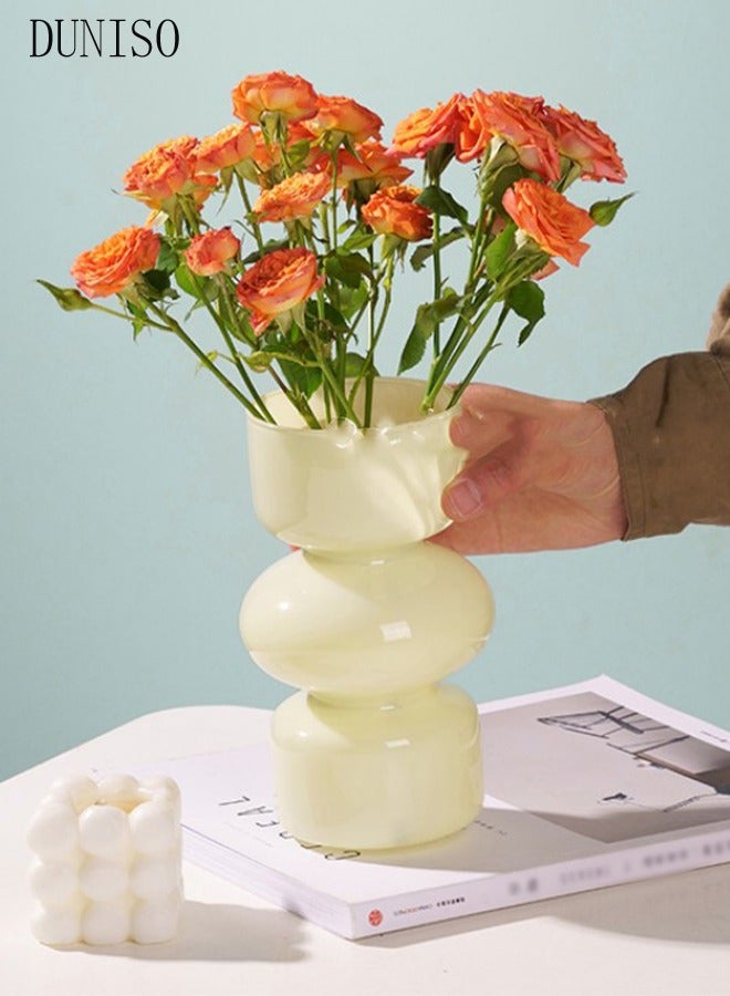 DUNISO Modern Irregularity Hollow Clear Glass Flower Vase Yellow for Table Centerpiece Wedding Dining Living Room Office House Decoration  - Image 3