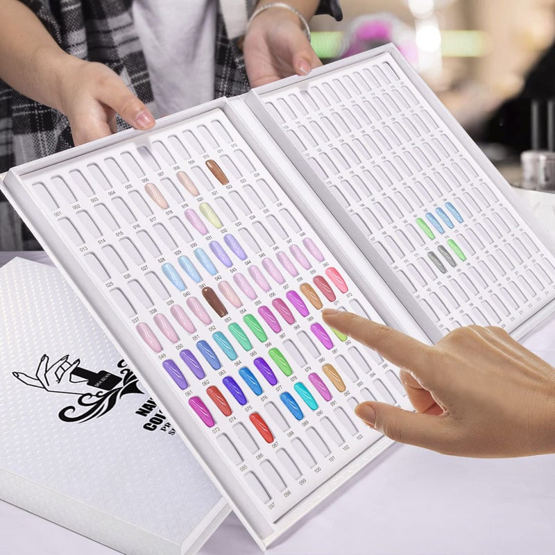 Noverlife Professional 216 Nail Colors Chart, White Nail Gel Polish Display Card Book, Nail Art Salon Nail Design Display Booklet, Nail Color Swatches Nail Practice Card Design Board - Image 2