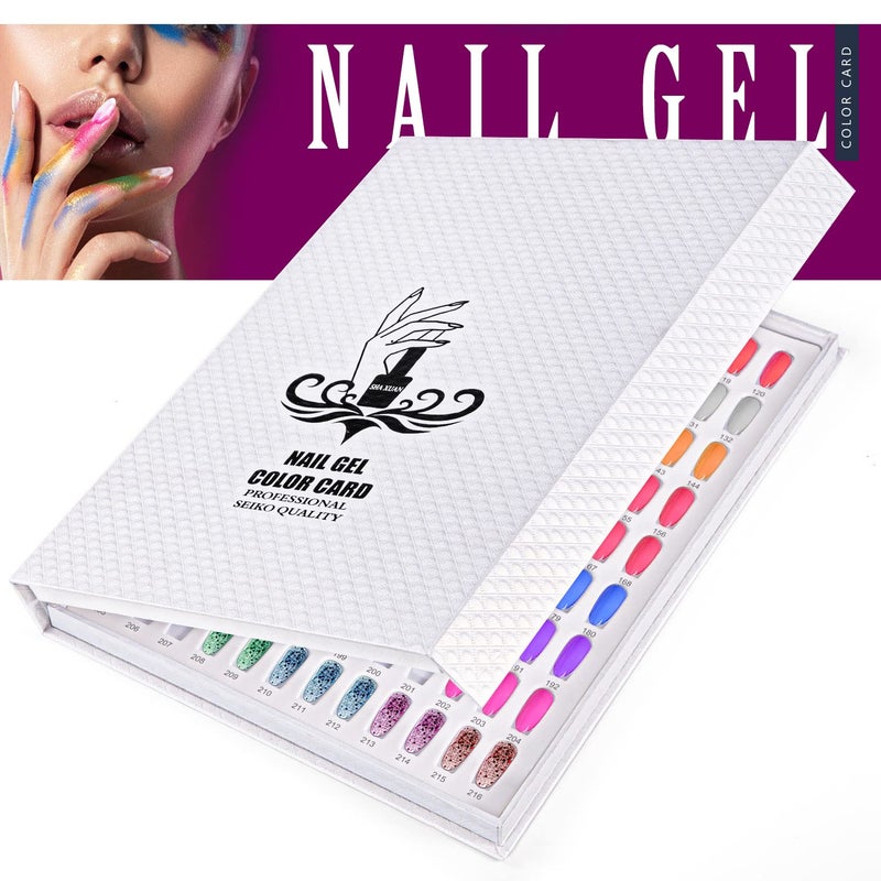 Noverlife Professional 216 Nail Colors Chart, White Nail Gel Polish Display Card Book, Nail Art Salon Nail Design Display Booklet, Nail Color Swatches Nail Practice Card Design Board - Image 3