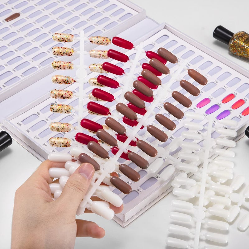 Noverlife Professional 216 Nail Colors Chart, White Nail Gel Polish Display Card Book, Nail Art Salon Nail Design Display Booklet, Nail Color Swatches Nail Practice Card Design Board - Image 4