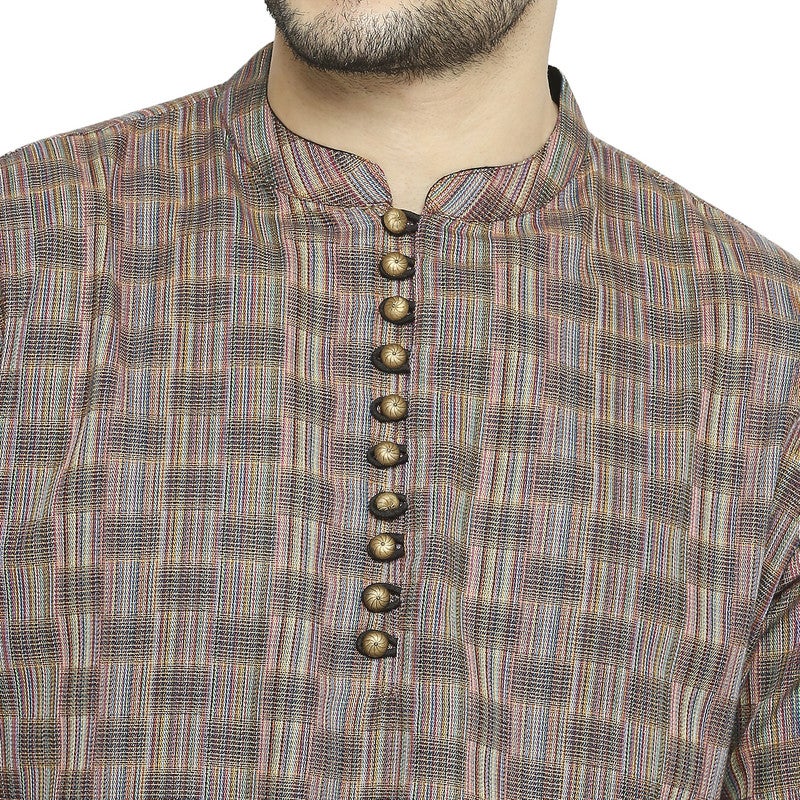 ARCHATTIRE Men’s Dark Brown Checkered Long Kurta for Men - Image 5