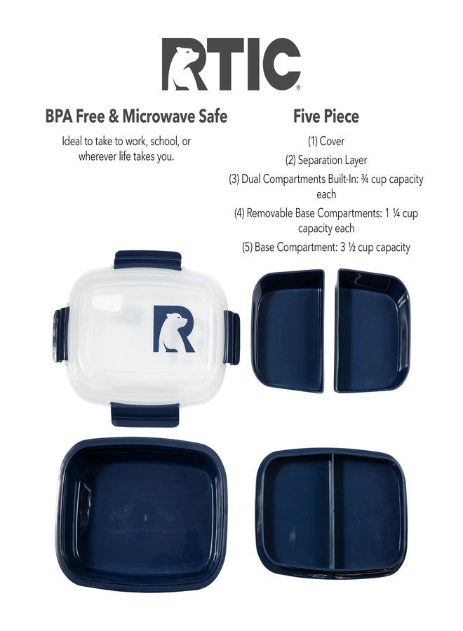 RTIC 5 Compartment Lunch Containers, Hot Food Container With Lid For Adults Or Kids, Microwave Safe Divided Snack Lunch Box For Work, School Or Travel, Reusable, BPA Free With Vent Space, Navy - Image 4