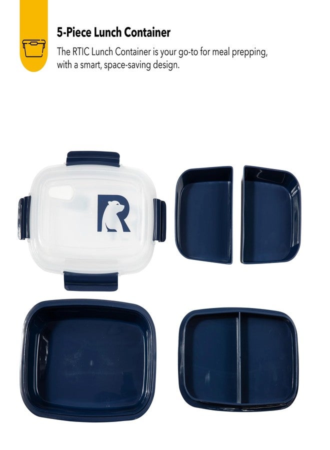 RTIC 5 Compartment Lunch Containers, Hot Food Container With Lid For Adults Or Kids, Microwave Safe Divided Snack Lunch Box For Work, School Or Travel, Reusable, BPA Free With Vent Space, Navy - Image 2