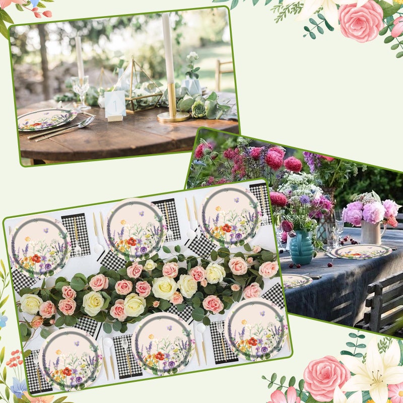 BOKFJBP 75pcs Wildfloral Paper Plates&Napkins-Disposable Watercolor Garden Flower Plates Set Tableware Decor for Birthday Spring Wedding Bridal Shower Baby Shower Picnic Tea Party Supplies-Serve 25 - Image 5