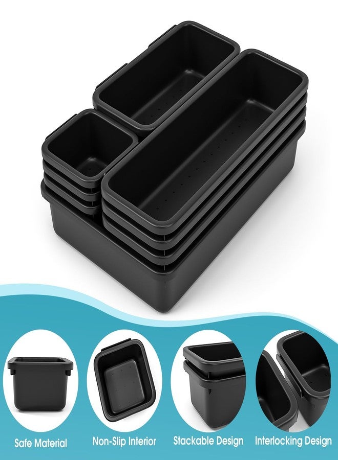 StoreHappily 10 PSC Drawer Organizer Set, 4 Size Makeup Drawer Divider Organizer With Non-Slip Pads, Interlocking Plastic Storage Bins for Office,Jewelry Vanity,Gadgets, Bathroom,Kitchen, Black - Image 3