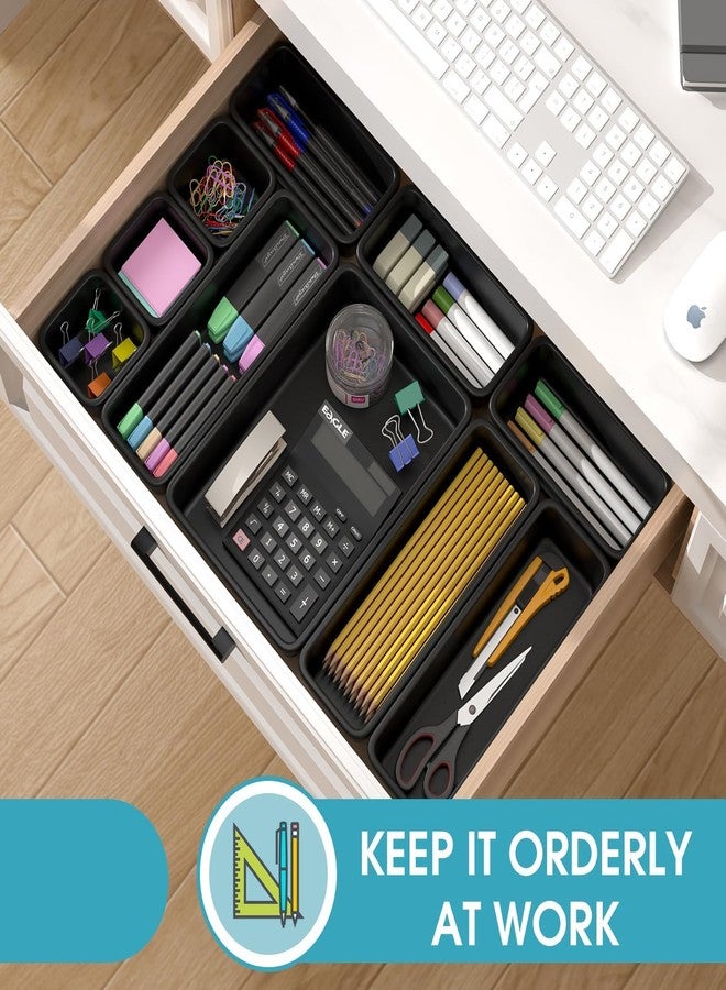 StoreHappily 10 PSC Drawer Organizer Set, 4 Size Makeup Drawer Divider Organizer With Non-Slip Pads, Interlocking Plastic Storage Bins for Office,Jewelry Vanity,Gadgets, Bathroom,Kitchen, Black - Image 5