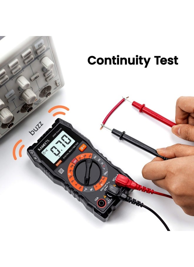 KAIWEETS Kaiweets Km100 Digital Multimeter  Ac Dc Voltmeter  10A Dc Current Meter With 2 Fuses  Ohm Volt Amp Test Meter  Continuity Diode Voltage Tester For Household Outlet  Automotive Battery Test With Case  - Image 3