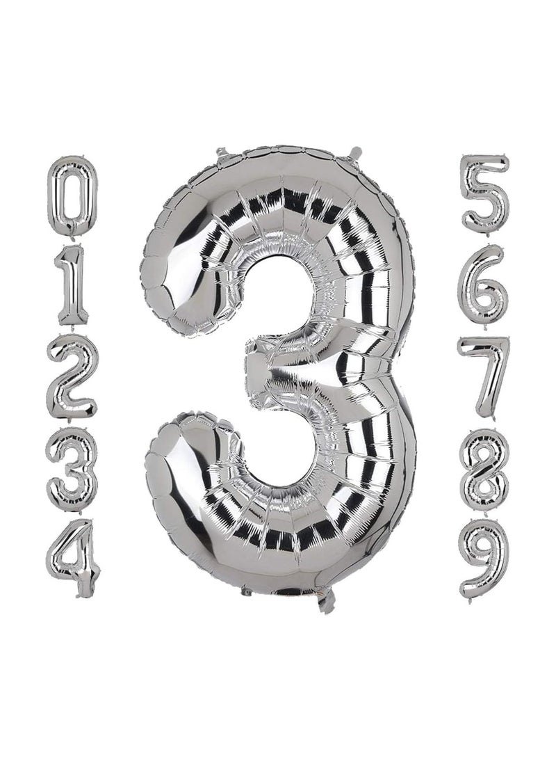 TOY GARDEN Number 3 Balloon  Foil Silver Glamorous Party Decorations Jumbo Digit Balloon for Birthdays Anniversaries Special Events - Image 1