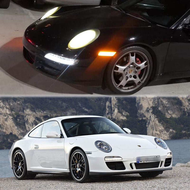 Mingrui test 2Pcs LED Dynamic Sequential Blink Side Marker Lamp Light Kit for Porsche Carrera 2005-2013 for Boxster 987 2005-2012 Cayman 2006-2012 Smoked Lens Amber LED Front Turn Signal Side Marker Lights - Image 4