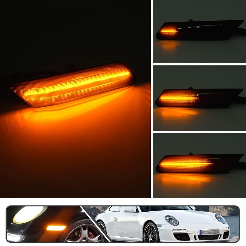 Mingrui test 2Pcs LED Dynamic Sequential Blink Side Marker Lamp Light Kit for Porsche Carrera 2005-2013 for Boxster 987 2005-2012 Cayman 2006-2012 Smoked Lens Amber LED Front Turn Signal Side Marker Lights - Image 2