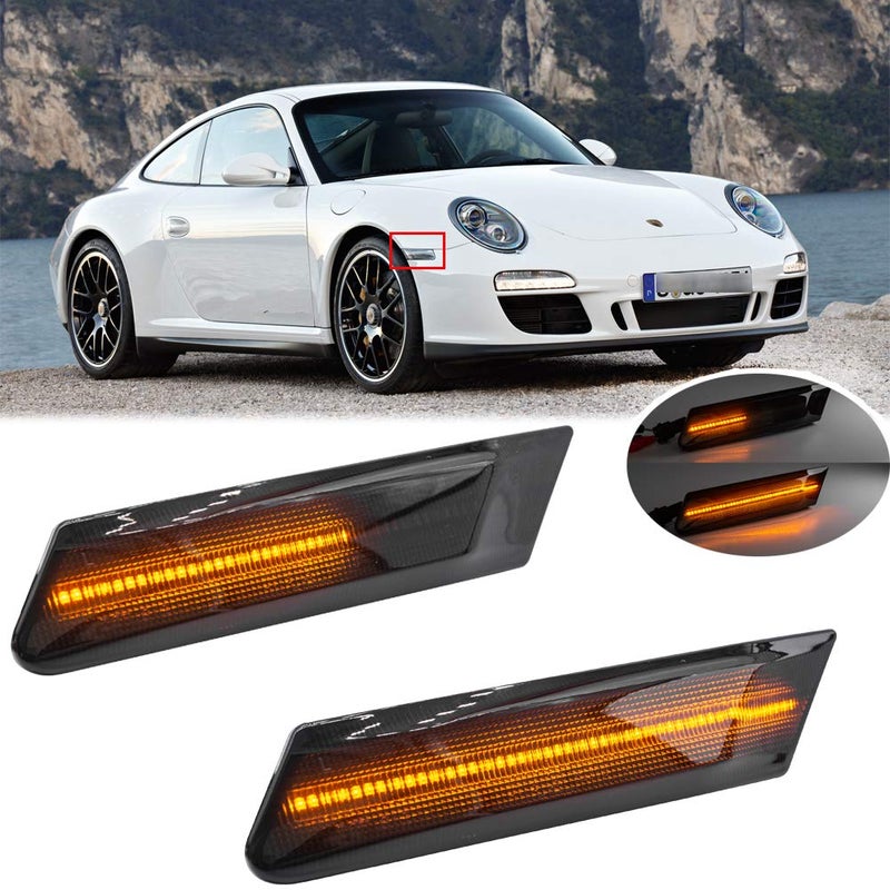 Mingrui test 2Pcs LED Dynamic Sequential Blink Side Marker Lamp Light Kit for Porsche Carrera 2005-2013 for Boxster 987 2005-2012 Cayman 2006-2012 Smoked Lens Amber LED Front Turn Signal Side Marker Lights - Image 1
