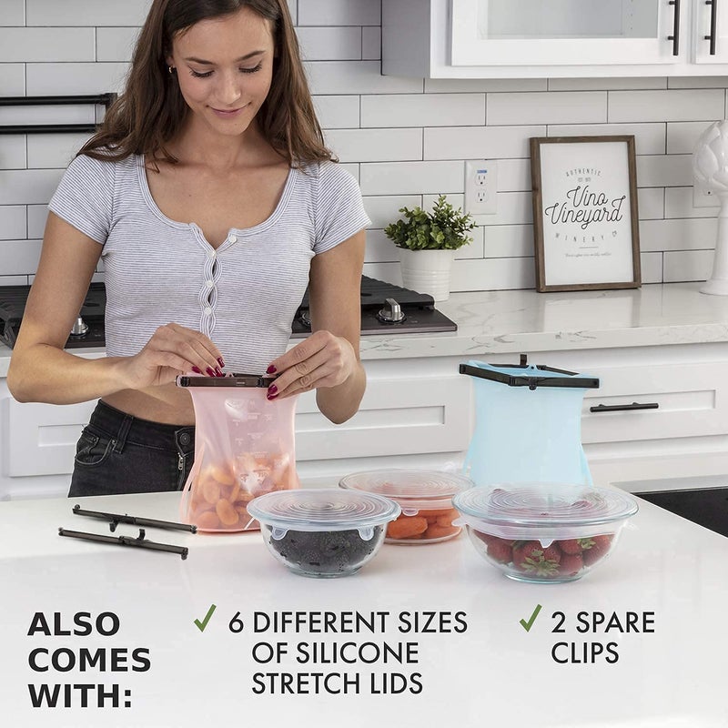 JUDEE Silicone Food Storage Bags Reusable Silicone Bags for Food Storage Stretch Lids Bowl Covers to Lock in Freshness Microwave Dishwasher Safe 3 3 - Image 2
