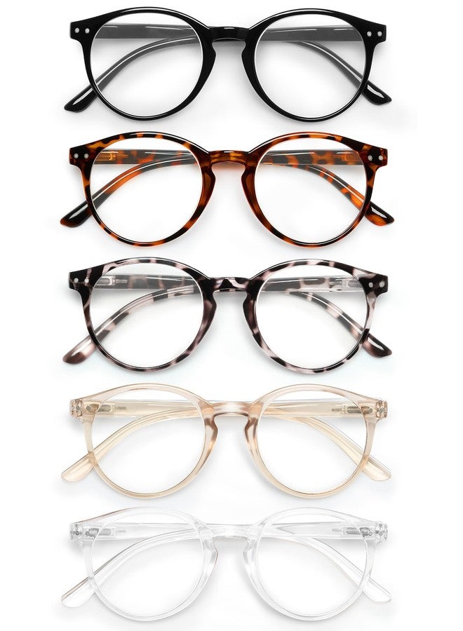 JOLISU 5 Pack Reading Glasses For Women/Men-Blue Light Blocking Computer Reader w/Round Frame - Retro Clear Lens Fake Eyeglasses（1.0） - Image 1