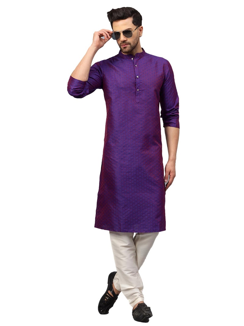LATEST CHIKAN Men’s Silk Chikankari Kurta with Cream Churidar | Festive Set - KP-SB-PR-42 - Image 1