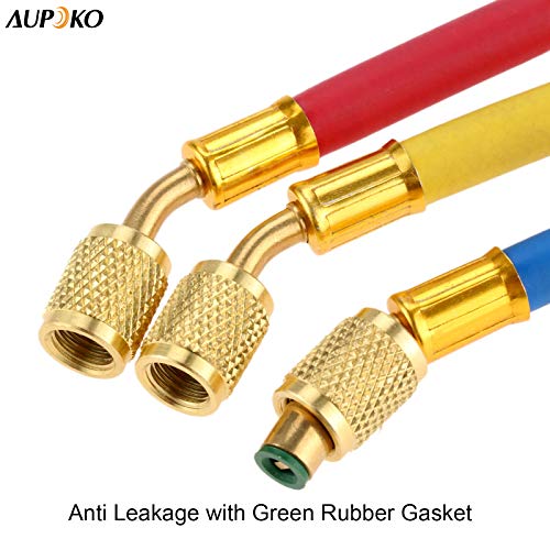 Aupoko R134A R410A R22 R12 Charging Hoses and Ball Valve Set, 3 Pcs Color Coded Hoses/w Ball Valve 1/4" SAE Thread (7" Long) for AC HVAC Maintenance Kit and Air Condition Refrigeration Charging Tools - Image 4