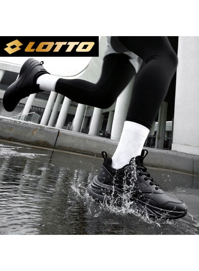 Lotto Women's Spring Leather Running Shoes Water-repellent Casual Soft-soled Jogging Shoes 1178 Black Size 37 - Image 2
