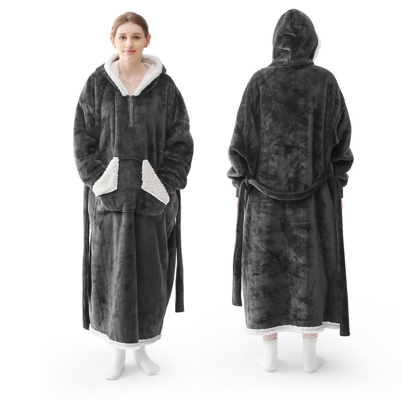 Touchat Touchat Wearable Blanket Hoodie as Gifts for Women and Men Warm and Cozy Large Blanket Sweatshirt Thick&Long Sherpa Fleece Hooded Blanket with Oversize Pocket and Belt  Winter Gifts Standard- Grey  - Image 1