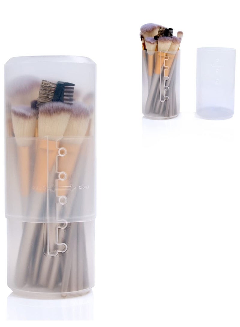 KASTWAVE Makeup Brush Holder, Retractable Makeup Brush Storage Box Large Capacity Portable Vertical Makeup Brush Holder, Plastic Transparent Travel Makeup Brush Case Waterproof and Dustproof Makeup Brush Cup - Image 1