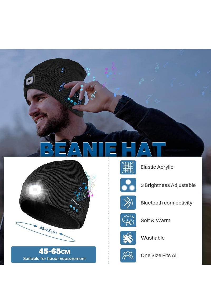 SYOSI Bluetooth Beanie Hat with Light, Headlamp Cap with Headphones and Built-in Speaker Mic, Gifts for Men Women Teen  - Image 2