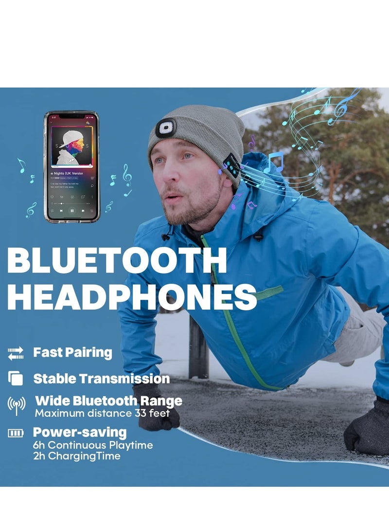 SYOSI Bluetooth Beanie Hat with Light, Headlamp Cap with Headphones and Built-in Speaker Mic, Gifts for Men Women Teen  - Image 3