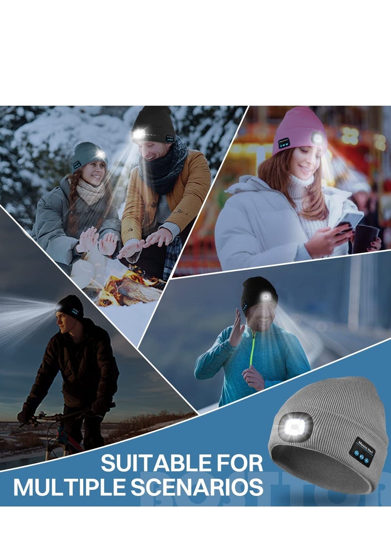 Bluetooth Beanie Hat with Light, Headlamp Cap with Headphones and Built-in Speaker Mic, Gifts for Men Women Teen