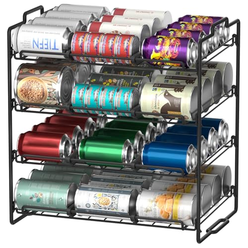 Sulishang 4 Tiers Stackable Can Rack Organizer, Wear-resistant Upgrade Beverage Food Can Dispenser Holder Holds up to 48 Cans for Kitchen Cabinet and Pantry (Black) - Image 1