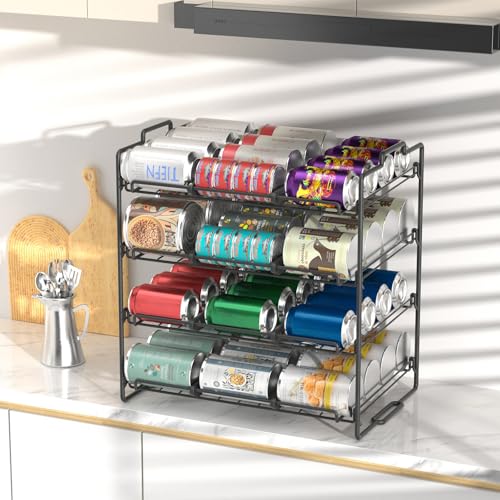 Sulishang 4 Tiers Stackable Can Rack Organizer, Wear-resistant Upgrade Beverage Food Can Dispenser Holder Holds up to 48 Cans for Kitchen Cabinet and Pantry (Black) - Image 3