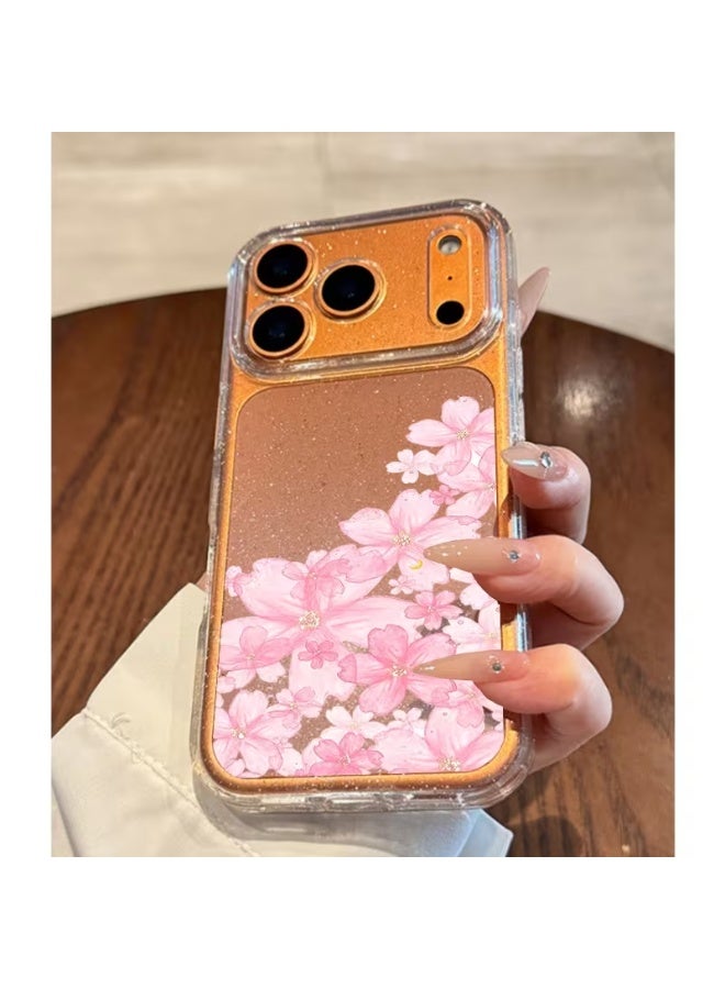 Temu A clear, glossy phone case with a pink floral pattern, compatible with the iPhone 17 Pro Max.