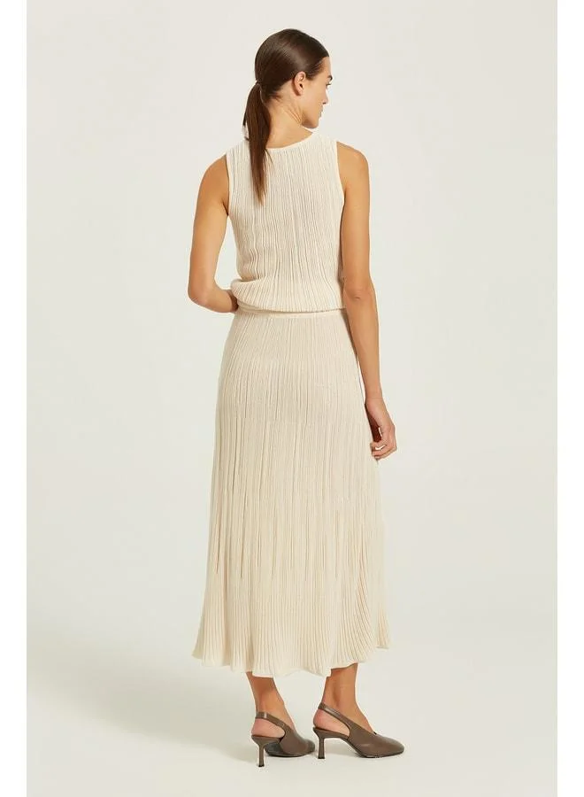 Mısırlı 1951  Beige Thin Pleated Sequin Long Skirt. for Women | Best Price UAE