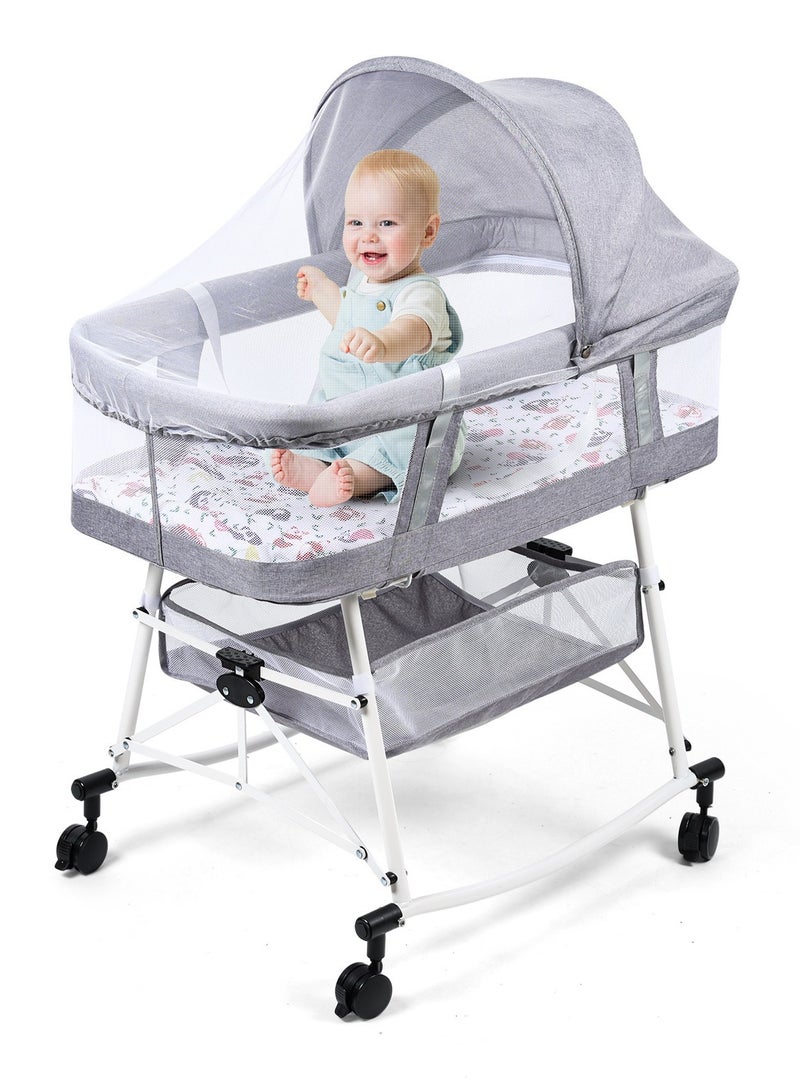 XiuWoo 3-In-1 Baby Bassinet,Baby Cosleeper Bed,Bedside Sleeper with Mosquito Net,Baby Cots,Travel Bassinet Foldable Infant Crib, Co-Sleeping Bed,Portable Cots with Mattress,Split design,mobile nest For Baby - Image 1