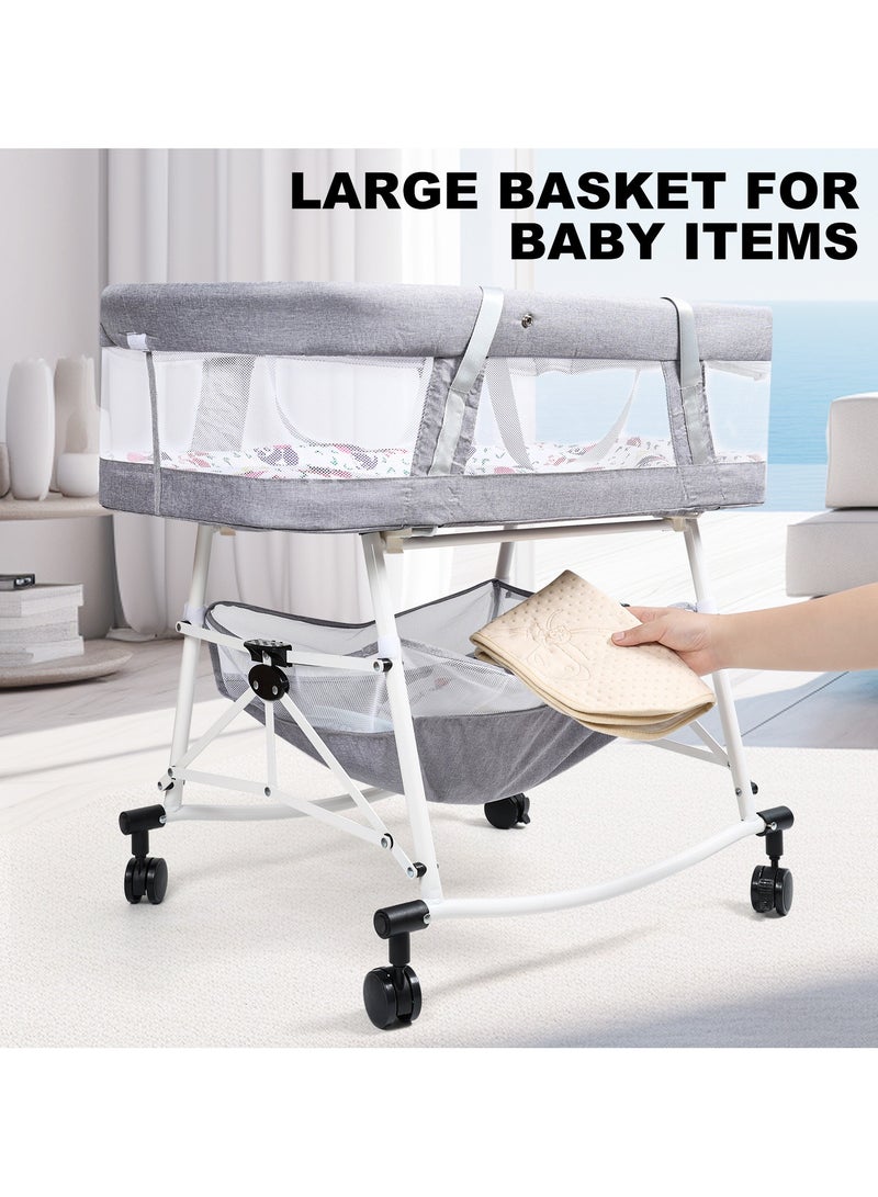 XiuWoo 3-In-1 Baby Bassinet,Baby Cosleeper Bed,Bedside Sleeper with Mosquito Net,Baby Cots,Travel Bassinet Foldable Infant Crib, Co-Sleeping Bed,Portable Cots with Mattress,Split design,mobile nest For Baby - Image 4