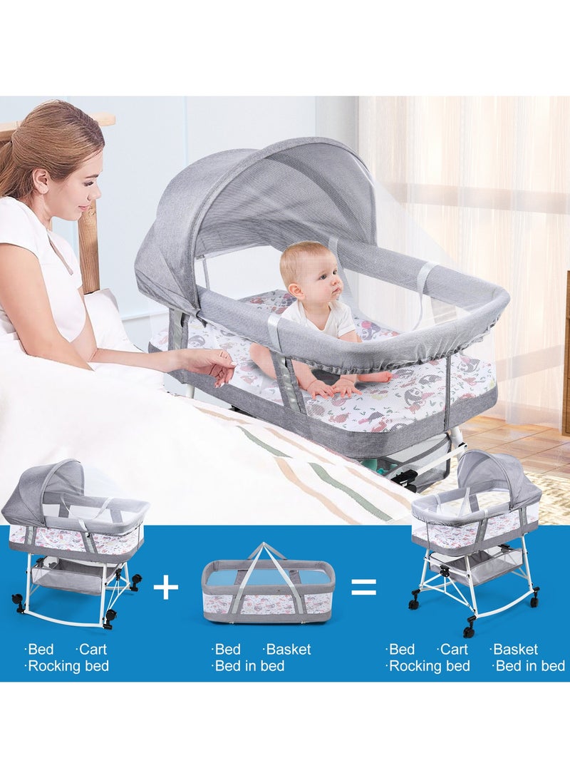 XiuWoo 3-In-1 Baby Bassinet,Baby Cosleeper Bed,Bedside Sleeper with Mosquito Net,Baby Cots,Travel Bassinet Foldable Infant Crib, Co-Sleeping Bed,Portable Cots with Mattress,Split design,mobile nest For Baby - Image 2