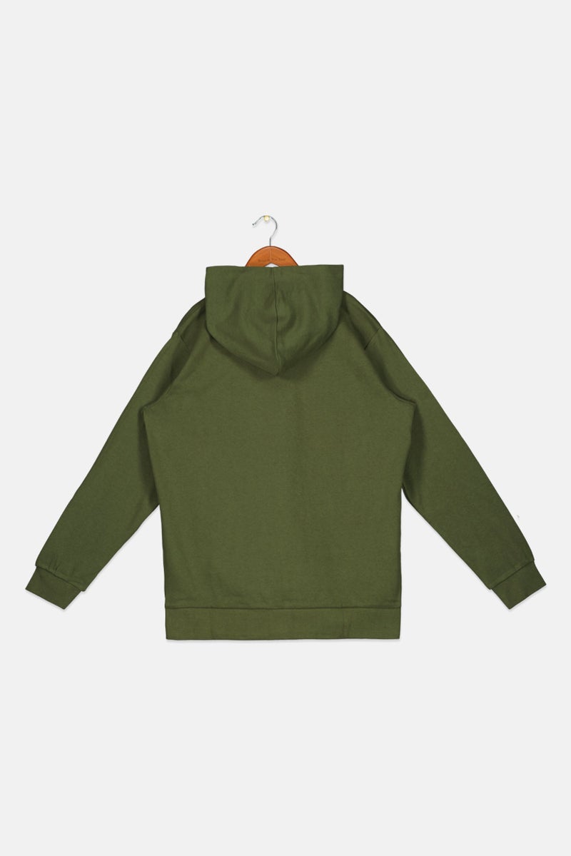 Bear Surfboards Kids Boy Hooded Long Sleeve Printed Sweatshirt, Olive - Image 2