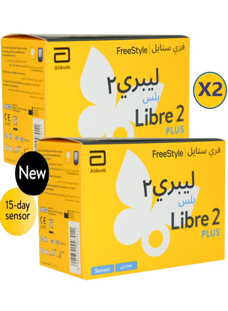 Abbott 2-Pack of  Freestyle Libre 2 Plus Flash Glucose Monitoring System Sensor Kit - Easy to Use 15-Day - Image 1