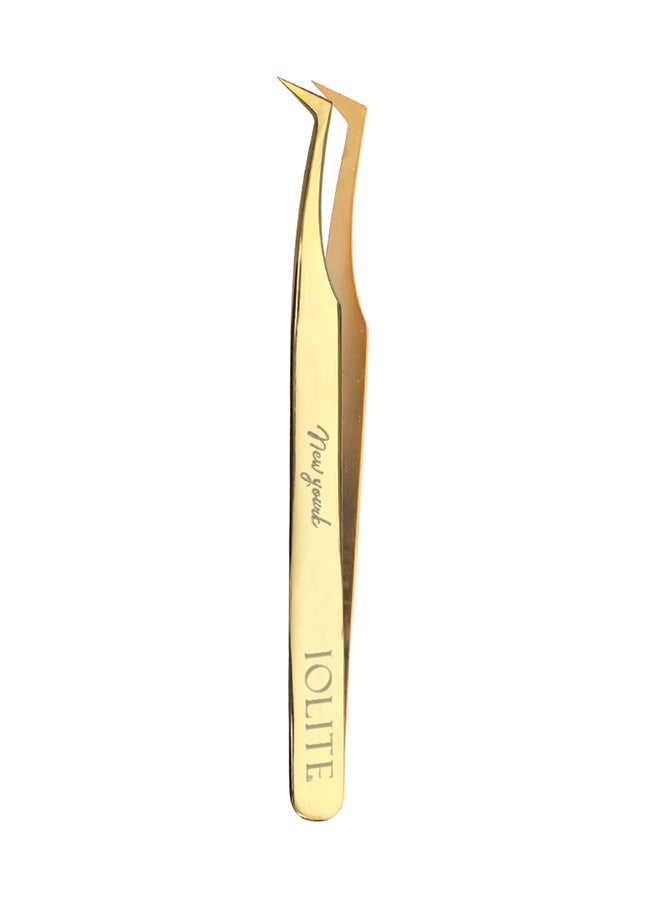 IOLITE Tool Stainless Steel Plasma Coating 12Cm Axe Tips Eyelash Volume Tweezers Gold - Image 1