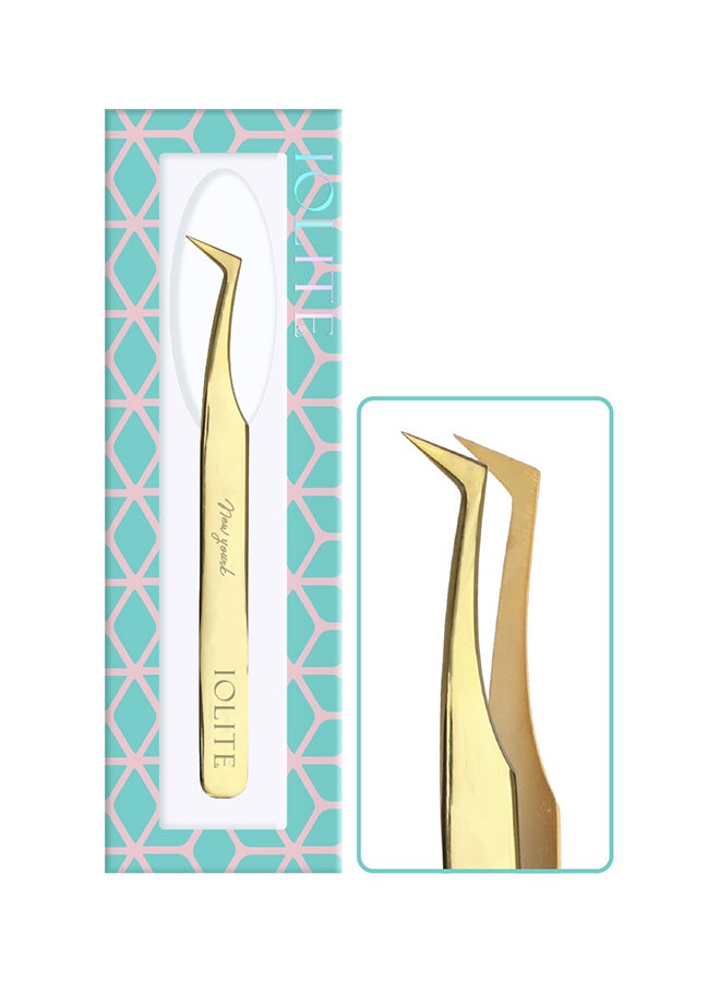IOLITE Tool Stainless Steel Plasma Coating 12Cm Axe Tips Eyelash Volume Tweezers Gold - Image 2