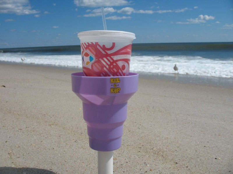 Kaz Beach Drink Cup Holder. Set of 2 Lavender Kups and 2-16" Beach Poles. The KAZeKUP Beach Cup Holder Works in Your car Too! Holds Drinks and Other Items Too. Sunglasses, Keys, Phone and More. - Image 2