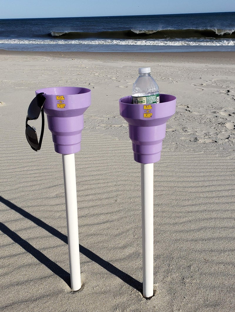 Kaz Beach Drink Cup Holder. Set of 2 Lavender Kups and 2-16" Beach Poles. The KAZeKUP Beach Cup Holder Works in Your car Too! Holds Drinks and Other Items Too. Sunglasses, Keys, Phone and More. - Image 3