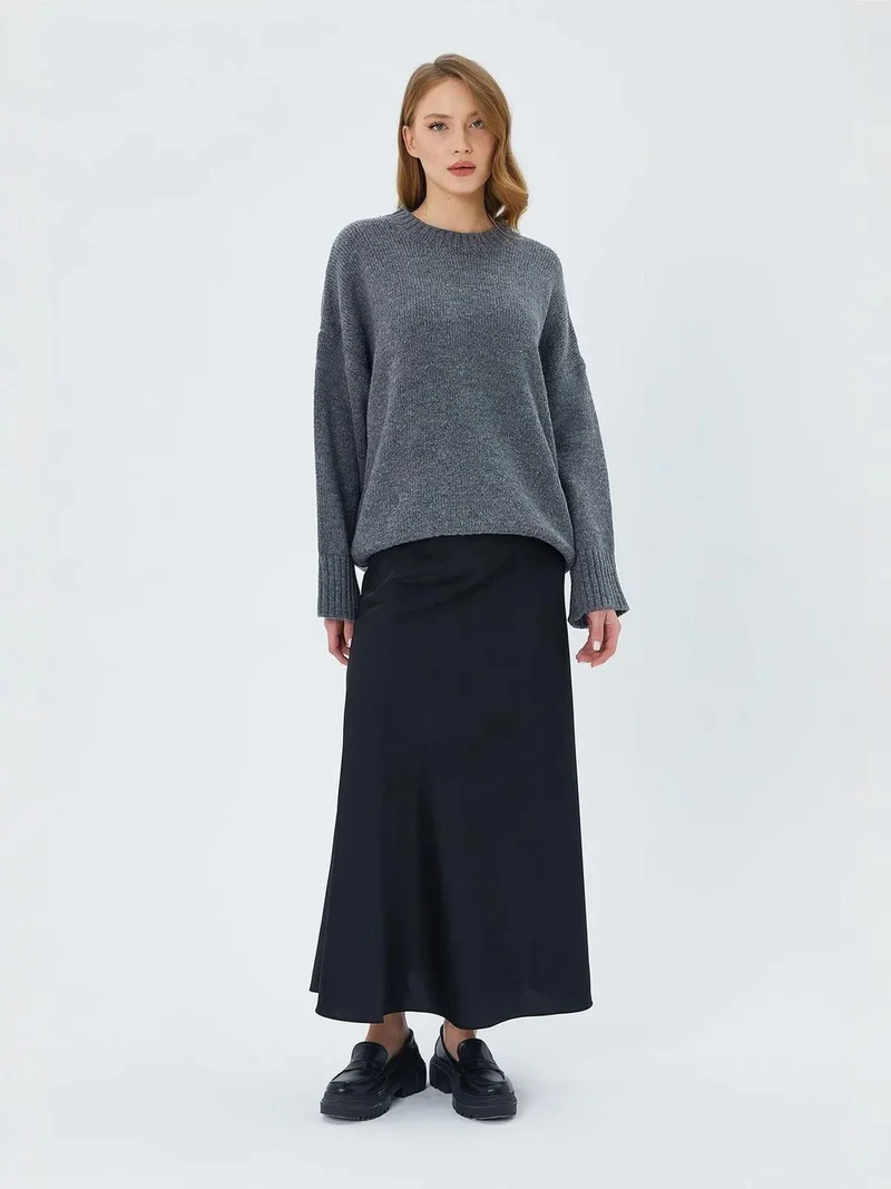 MixRay Mixray Oversized Ribbed Knit Sweater with Crew Neck