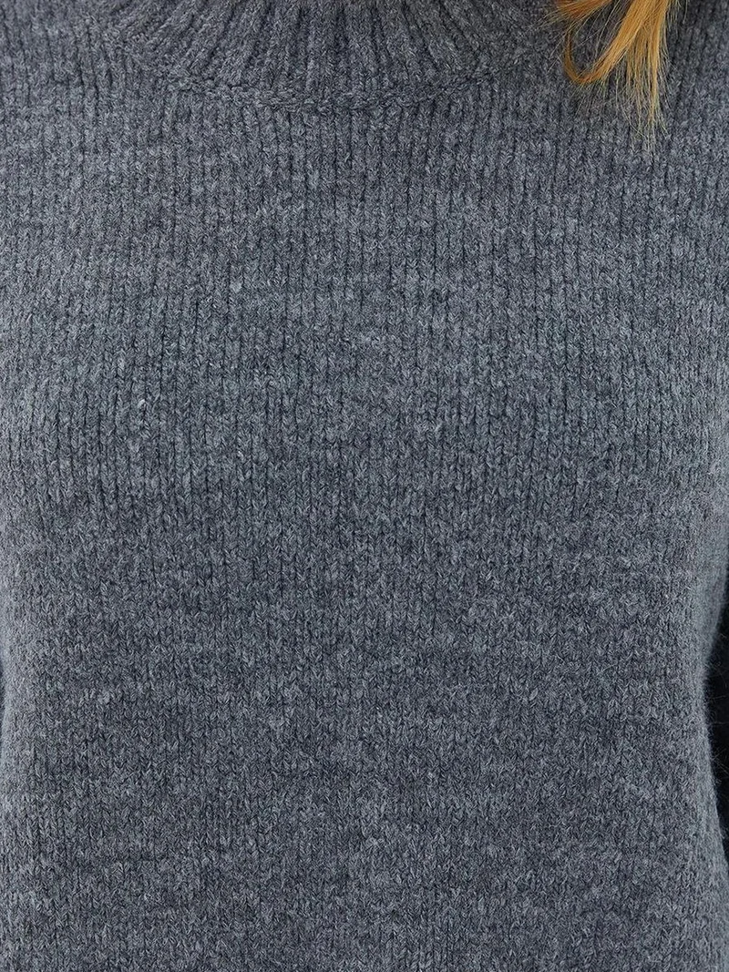 Mixray Dark Grey Mixray Oversized Ribbed Knit Sweater with Crew Neck for Women | Best Price UAE