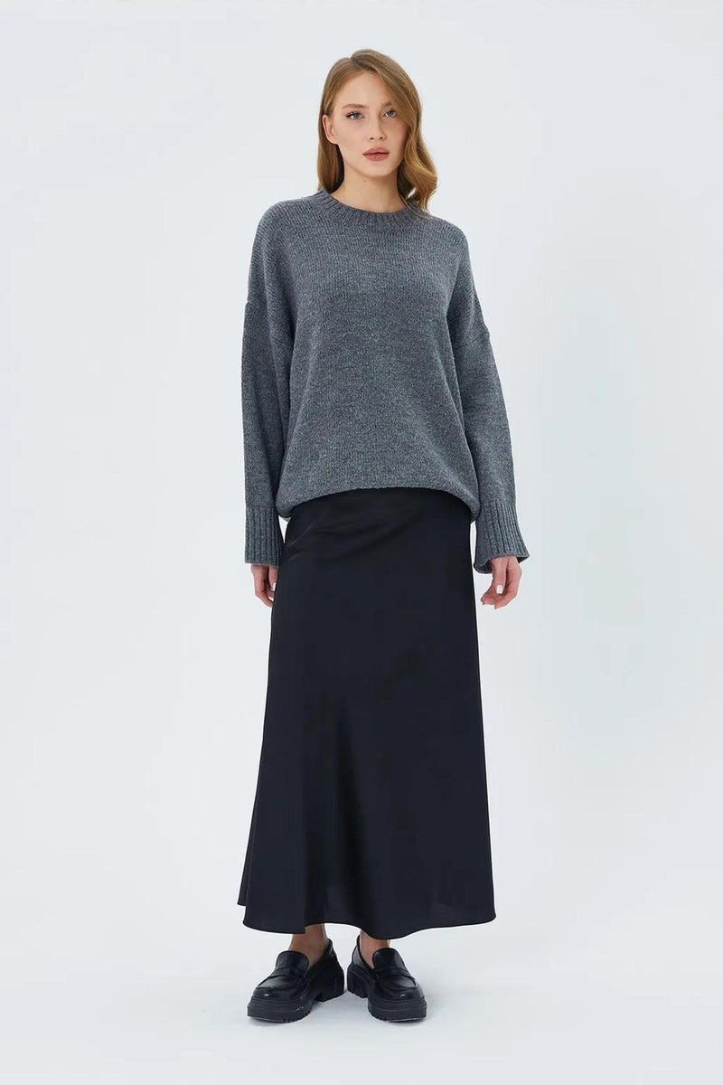 Mixray Oversized Ribbed Knit Sweater with Crew Neck - Image 2